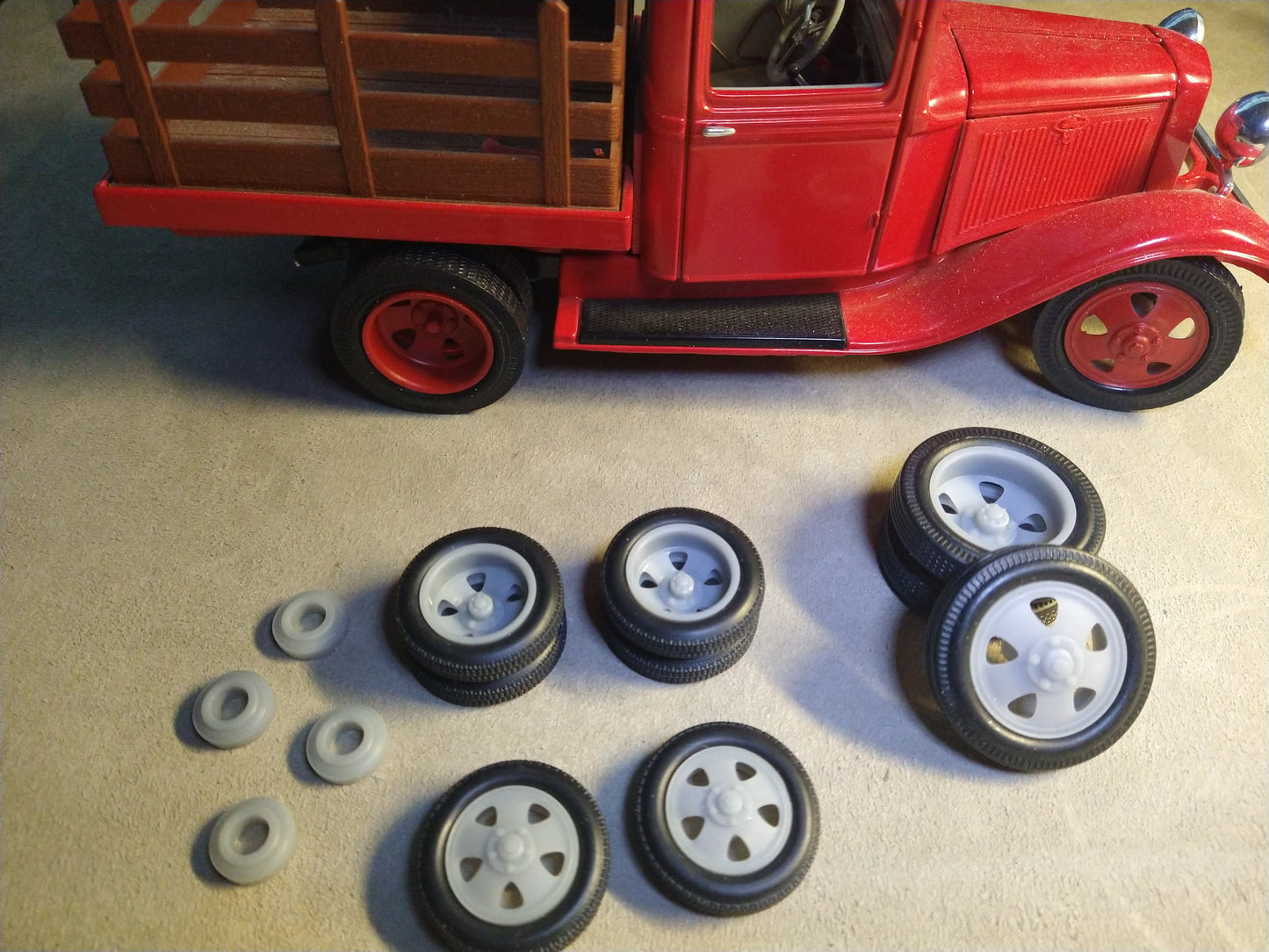 1/25 1930s STYLE DUALLY WHEELS, TIRES - 3D PRINTED! Stake Bed, Tow Truck