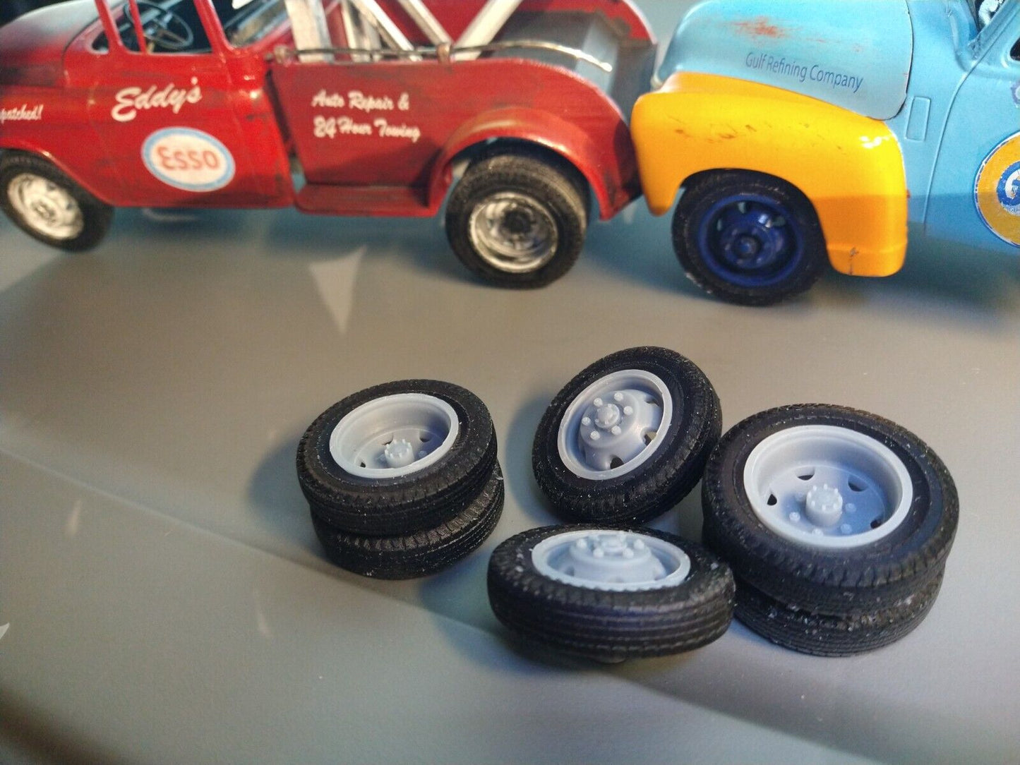 1/25 BIG 50s STYLE DUALLY WHEELS, TIRES - 3D PRINTED! Wrecker, Tow Truck